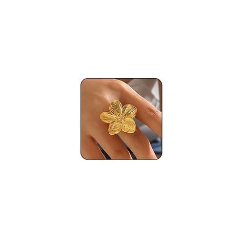 ONBRIG Chunky Rings for Women Adjustable Flower Rings Statement Rings Flower Jewelry for Women - Image 1