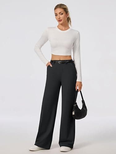 Womens Wide Leg Dress Pants Work Slacks Dressy Casual Trousers with Pockets | 5 Inseams,Breathable,Buttery Soft,Petite/Regular/Tall/Extra Tall,Belt Loops,Pull On Stretch Business Travel Pants thumbnail 3
