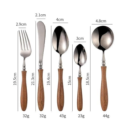 20 Piece Silverware Set Service for 4,Premium Wooden Handle Stainless Steel Flatware Set Home Include Fork Knife Spoon Set Gift Package for Christmas and Thanksgiving（Dark Brown） thumbnail 3