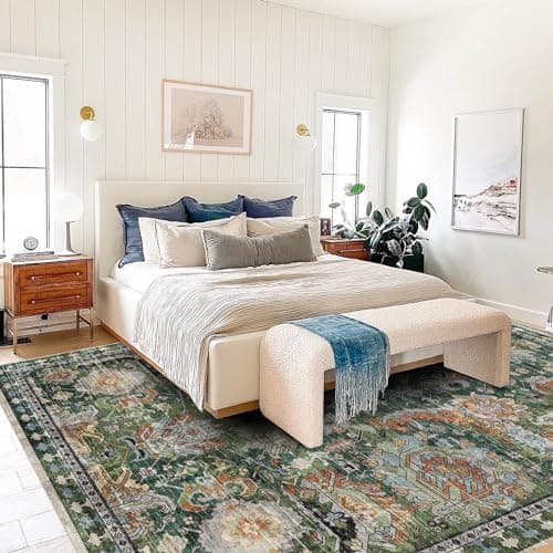 RUGSURE Washable Area Rugs - Perfect for Living Room, Bedroom, Kids Room, Nursery - Stain & Water Resistant Non-Slip, Pet & Child Friendly, Vintage Tribal Area Rugs (Green, 6' x 9') thumbnail 6
