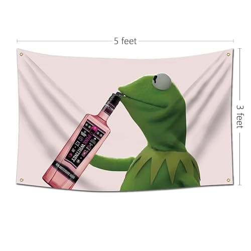 Kermit Pink Funny Flag Meme Banner Flag For Room Guys,3x5 ft Banner,Funny Poster Durable Man Cave Wall Flag with 4 Brass Grommets for College Dorm Room Decor,Outdoor Party thumbnail 3