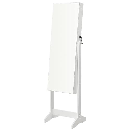 SONGMICS Jewelry Cabinet Armoire, Freestanding Lockable Storage Organizer Unit with 2 Plastic Cosmetic Storage, Full-Length Frameless Mirror, for Necklace Earring, White UJJC002W01 thumbnail 9