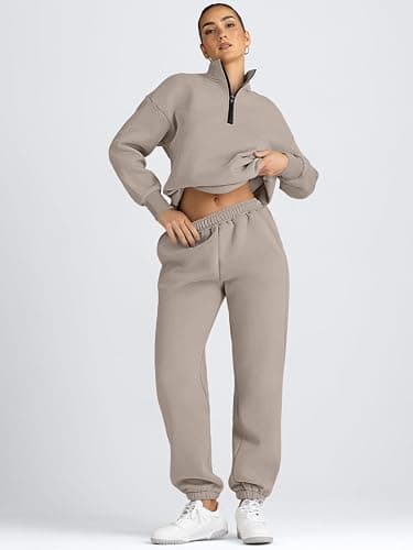 AUTOMET Women's Sweatsuits 2 Piece Outfits Lounge Sets Long Sleeve Half Zip Pullover and Baggy Sweatpants with Pockets thumbnail 3