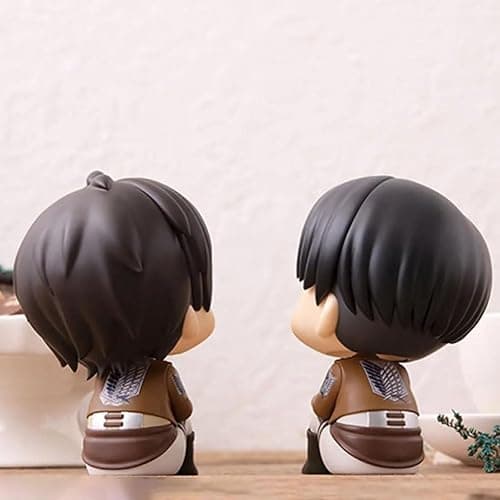 Eren Jaeger Figure Cute Anime Look Up Figure Levi Eren Jaeger Action Figures Statue Titan Anime Figurine Cake Topper Decoration 10cm/3.94inch thumbnail 2