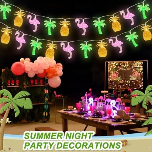 Olixmlya 30 LED [ 8 Modes & Timer ] 16Ft Summer Tropical Beach Hawaiian String Lights Tropical Flamingo Pineapple Palm Tree Fairy Lights Battery Operated for Party Beach Pool Christmas Decor thumbnail 4
