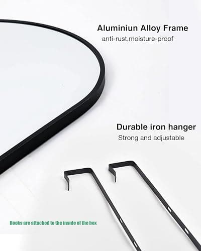 KOMCOTE Full Length Mirror 48x14 Inches - Over The Door Hanging Mirror for Bedroom, Living Room, Closet - Arch Floor Mirror, Door Mirror with Black Frame - No Drill Easy Install thumbnail 4
