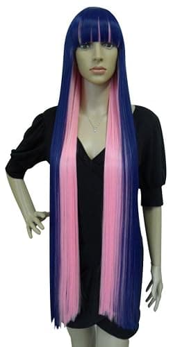 ANOGOL Hair Cap+ Blue Mix Pink Wig 105cm Long Straight Stocking Wigs for Girl with Bangs Costume for Women Synthetic Hair Wigs for Stocking Cosplay Halloween Wig Anime Party thumbnail 7