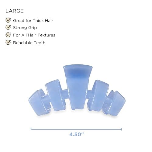 TELETIES - Large Classic Hair Clip - For Thick to Super-Thick Hair - Claw Clips for Women - Strong Grip, Bendable Teeth, Comfortable Curved Design - For All Hair Textures - Spring - Blue Lagoon thumbnail 3