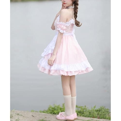 XYGJZ Sweet Lolita Dress for Women Off-Shoulder Ruffled Layered Maid Costume Cosplay Dress thumbnail 6