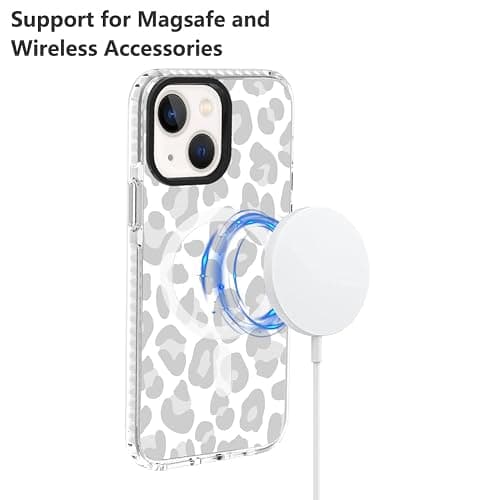 SAKUULO Magnetic for iPhone 14 Case Light Gray Leopard Print Pattern [Compatible with MagSafe] Wireless Charge Slim Shockproof Case for iPhone 14 Phone Case, Gray Leopard (6.1") thumbnail 5