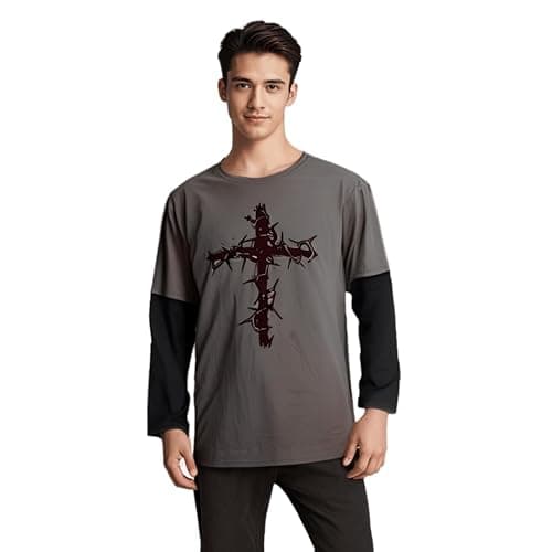 Aobiono Men Women Gothic Shirt Y2K Emo Grunge Alt Vintage Long Sleeve Top Tee Dark Academia Harajuku Cross Sweatshirt Clothes thumbnail 5