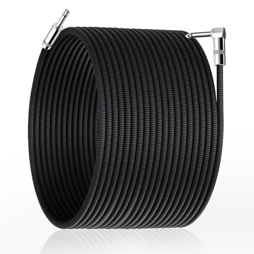 GOGHOST Guitar Cable 50ft, Amp Chord Electric Guitar Aux Amp Cord Braided, TS 1/4 Quarter Inch Straight to Right Angle Bass Instrument Cables Pro Audio (Black, 1-Pack) - Image 1