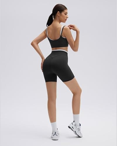 SUUKSESS 2 Piece Workout Sets Layered Sports Bra Yoga Gym Biker Shorts thumbnail 3