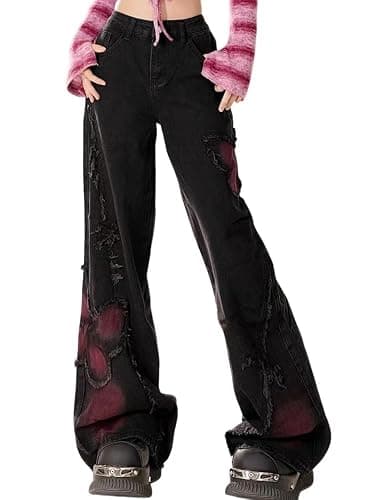 Emo Pants Emo Clothes Y2k Butterfly Pants Gothic Baggy Goth Cargo Jeans Tye Die Goth Gothic Clothes thumbnail 2