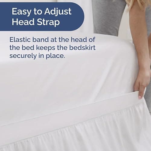 Wrap Around Dorm Room Bed Skirt - For Twin XL Size Beds w/ 30 Inch Drop - Extra Long Dust Ruffled College Bedskirt with Split Corners - Easy Fit Elastic Strap - Adjustable, Fade & Wrinkle Free - White thumbnail 3