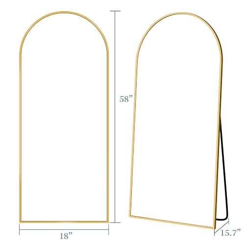 Coomily Full Length Mirror with Stand, 58"x18" Arched Full Body Mirror, Large Stand Up Aluminum Frame Floor Freestanding Hanging Leaning Mounted for Bedroom Living Room Entryway Gold thumbnail 2