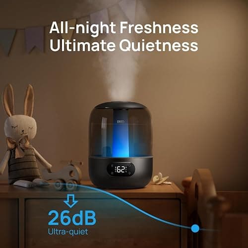 Dreo Humidifiers for Bedroom, 3L Top Fill 30H & 26dB Quiet Runtime for Large Room, Cool Mist Ultrasonic Humidifier with Humidity Sensor, Night Light for Home, Baby, Nursery, Plants, 360° Nozzle, Black thumbnail 4