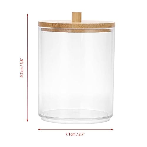 SUMTree 2 Pcs 10 Ounce Plastic Cotton Swab Holder with Bamboo Lids | Acrylic Cotton Bud Qtip Holder Dispenser Bathroom Jar Canister for Bathroom Accessories for Bathroom, Vanity, Dressing Table thumbnail 3