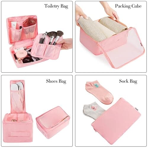 BAGAIL 8 Set Packing Cubes Luggage Packing Organizers for Travel Accessories-Blush Pink thumbnail 3