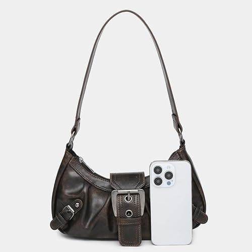 CRGANGZY Women Hobo Bag Y2K PU Leather Crescent Bag Pleated Underarm Purse Magnetic Closure Zipper Clutch Purse Travel Bag - Coffee thumbnail 4