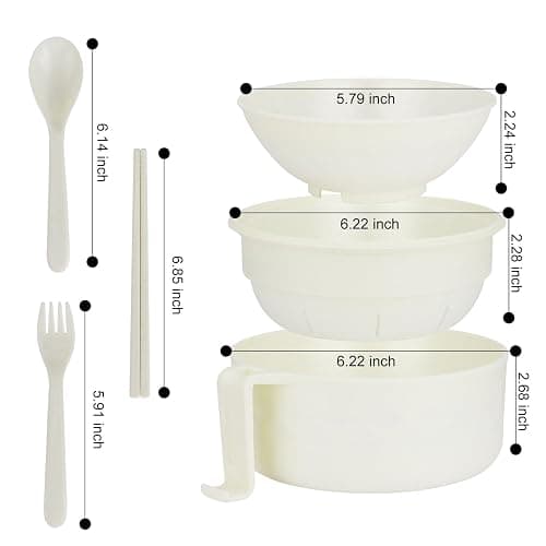 UUGLAM Ramen Bowl Set, Ramen Cooker 33 oz, Ramen Bowls with Chopsticks and Spoon, Microwave Pasta Cooker, College Dorm Essentials for Girls Guys (Beige) thumbnail 3