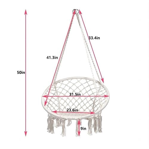 Hammock Hanging Swinging Chair,Hanging Cotton Rope Swing Chairs with Cushion and Hardware Kits, Hanging Chairs for Indoor Balcony and Outdoor Use,Perfect for Bedroom, Porch, Kids, Adults, (330 Lbs) thumbnail 2