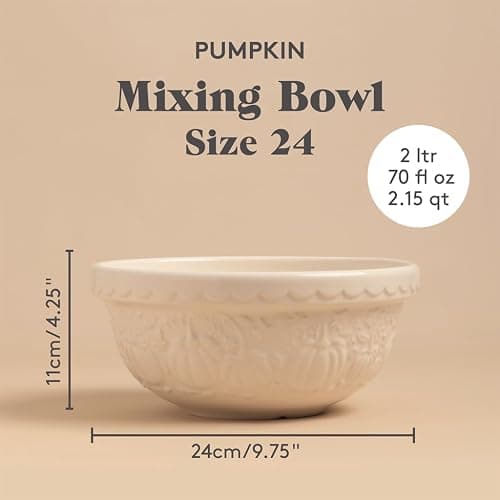 Mason Cash Harvest Pumpkin Mixing Bowl 2 Litre | Embossed Earthenware Mixing Bowl Size 24 | Autumn Baking Bowl for Dough, Cake & Cookie Mixes | Dishwasher Safe thumbnail 3