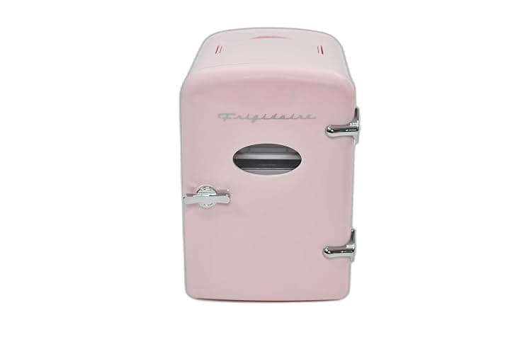 Frigidaire Pink Mini Personal Fridge Cooler, 1 Gal Capacity fits Six Cans, Includes Plugs for Home Outlet & DC Charger - 9.84" D x 7.09" W x 10.35" H - Image 1