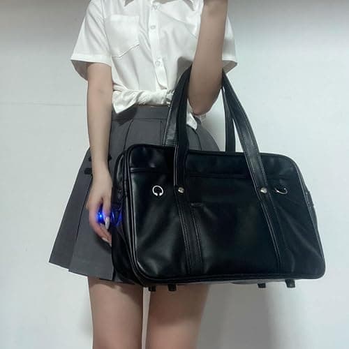 gosduiwip Premium Leather School Bag For Student Uniform Laptop Lightweight Japanese Handbag Large Capacity PU Wide Application, Black thumbnail 3