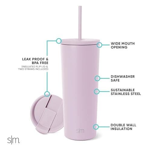 Simple Modern Insulated Tumbler with Lid and Straw | Iced Coffee Cup Reusable Stainless Steel Water Bottle Travel Mug | Gifts for Women Men Her Him | Classic Collection | 24oz | Lavender Mist thumbnail 4