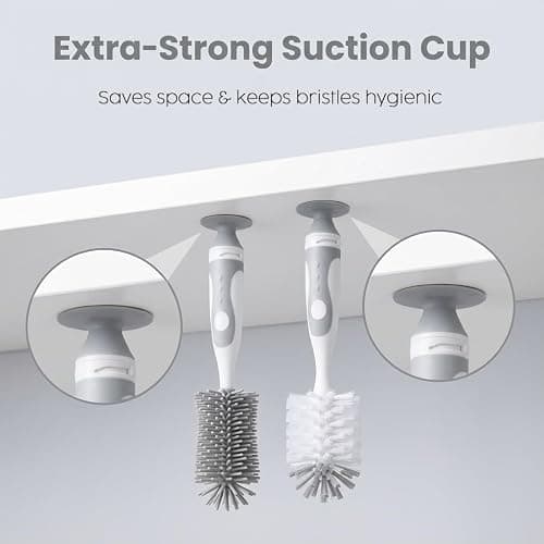 Ariseno 5-in-1 Baby Bottle Cleaner Set, Including Nylon & Silicone Bottle Brush, Cap, Straw & Nipple Brushes, BPA-Free (Grey) thumbnail 7