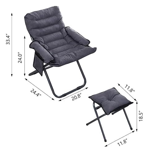 Modern Lazy Chair with Ottoman, Folding Lounge Reclining Sofa Chair with Armrest Comfy Lounge Chair Leisure Chair with Side Pocket for Bedroom, Balcony, Living Room, Office, Grey thumbnail 3