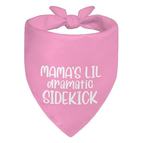 WHTYEFZ Mama's Lil Dramatic Sidekick Pink Dog Bandana, Funny Puppy Scarf Accessory Photo Prop for Party Dinner Holiday, Halloween Birthday Christmas Pet Costume Gifts for Dog Lover Drama Queen Mom - Image 1