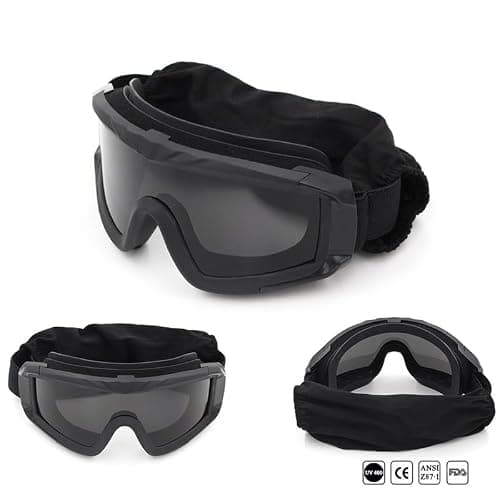 VEWOE Airsoft Tactical Goggles Anti-fog Military Glasses with 3Interchangable Lens, Safety-Goggles for Shooting Hunting - Black thumbnail 6