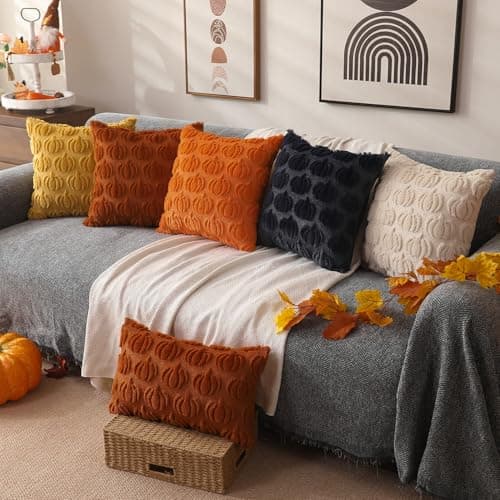 DFXSZ Fall Pillow Covers 16x16 Set of 2 Fall Decorations Autumn Beige Pumpkin Throw Pillow Cases Soft Plush Faux Fur Wool Couch Cushion Case for Chair Sofa Bedroom Living Room Home Decor PTK02B16 thumbnail 5