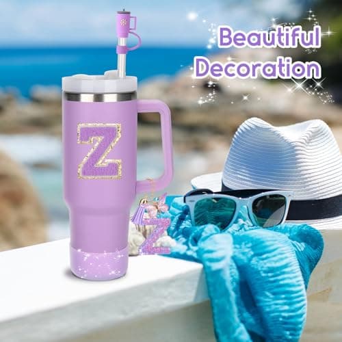 Mity rain 6PCS Cup Accessories Set for Stanley Cup 30oz 40oz tumbler with handle, Including Silicone Straw Topper Cover Cap and Boot, Spill Proof Stopper, Handle Charm, Initials Sticker (Letter Z) thumbnail 2