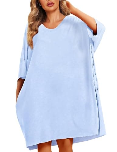 KFUBUO Plus Size Nightgowns for Women Oversized Sleep Tshirts Dress Short Sleeves Sleepwear With Pocket Fit S-5XL thumbnail 3