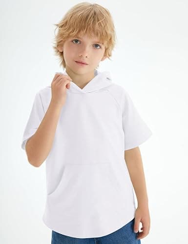 Spring&Gege Boys Light Weight Short Sleeve Hoodie Casual Solid Pullover Hooded T-shirt with Pocket thumbnail 2