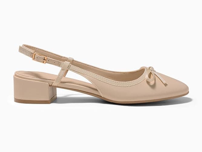 Coutgo Womens Chunky Low Heels Slingback Ballet Bow Pumps Closed Toe Wedding Dress Shoes thumbnail 4
