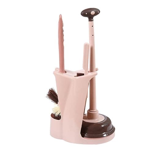 CEVIZ 3 in 1 Toilet Brush and Plunger Set Toilet Plunger and Bowl Brush Combination for Bathroom Cleaning (Color : Pink) - Image 1