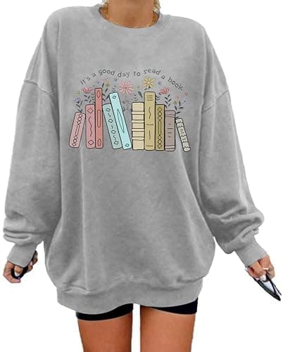 It's a Good Day to Read a Book Sweatshirt for Women Wildflower Book Lovers Graphic Pullover Reading Teacher Long Sleeve Top thumbnail 2