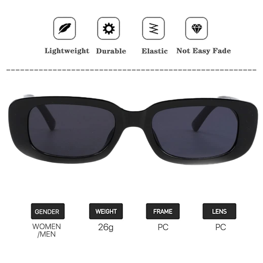 2 Pack Retro Fashion Rectangle Sunglasses Small Square Frames Sun Glasses 90s Vintage Wide Frame Eyewear for Women and Men UV 400 Protection thumbnail 5