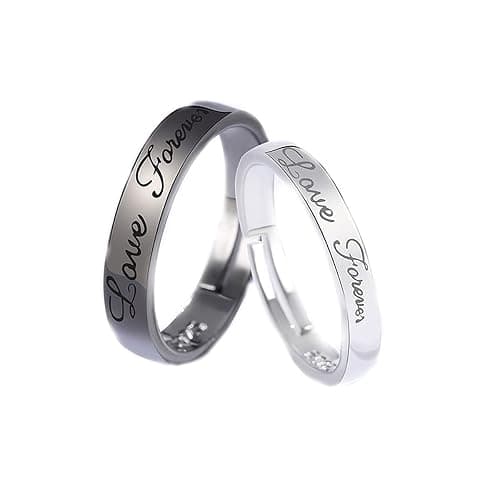 Couple Matching Rings for Woman Man Angel Devil Wings Dragon Arrow Open Rings Adjustable Sun Moon Promise Rings Set Friendship Rings Black White Couple Rings for Her and Him (Black White Love Forever) - Image 1