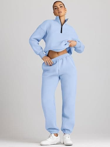 AUTOMET Women's Sweatsuits 2 Piece Outfits Lounge Sets Long Sleeve Half Zip Pullover and Baggy Sweatpants with Pockets thumbnail 3