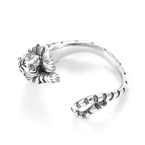 Yocoyee Unique Punk Lizard Tiger Ring for Men Vintage Thai Silver Vivid Animal Opening Adjustable Ring-Tiger thumbnail 2