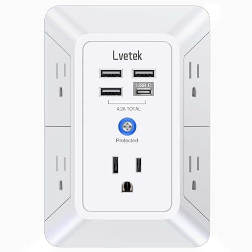 5 Outlet Extender Multi Plug Wall Outlets with 4 USB Charging Ports (1 USB C Outlet), 3 Sided 1680J Surge Protector Power Strip USB Wall Charger for Home, Office, Travel, ETL Listed, White - Image 1