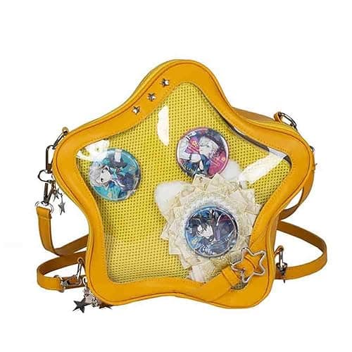 Ita Bag Star Shaped Purse, PU Leather Aesthetic Cute Crossbody Purse, Kawaii Pin Display Clear Shoulder Bag (Bare Bag) - Yellow