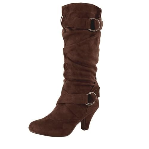 Arestory Women's Middle Heel Boots UK Sale Clearance Ladies Belt Buckle Shoes Round Suede Winter Boot Strappy Roman Shoe Comfortable Wedge Footwear Elegant Warm Boots - Image 1