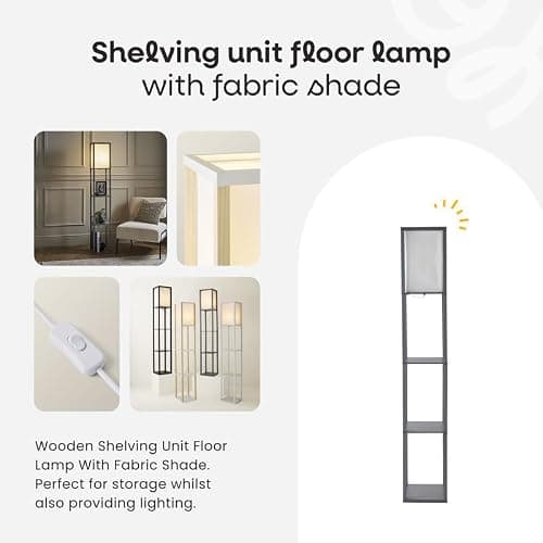 MiniSun | Black Wooden Floor Lamp with Shelves | Floor Lamps & Torchieres, Home Décor & Improvement Essential | Includes 10W GLS Bulb [3000K Warm White] thumbnail 2