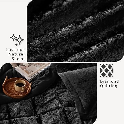 Intelligent Design Queen Duvet Cover Set, Velvet Queen Duvet Set, Luxury Diamond Quilting Black Duvet Cover, Fluffy Duvet Cover with Decorative Pillow and 2 Shams, 4 Pieces, Black, Full/Queen thumbnail 7